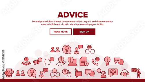 Advice Help Assistant Landing Web Page Header Banner Template Vector. Human Silhouette And Call, Internet Online Advice Service Support And Idea Illustration
