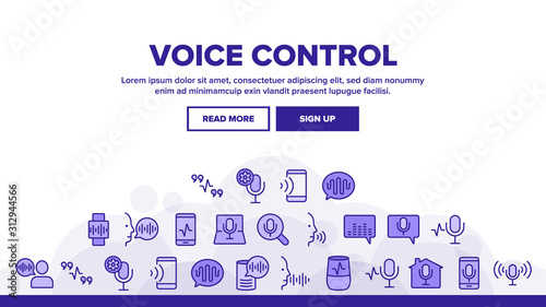 Voice Control Command Landing Web Page Header Banner Template Vector. Laptop And Smartphone, Smart Home And Assistant Voice Illustration