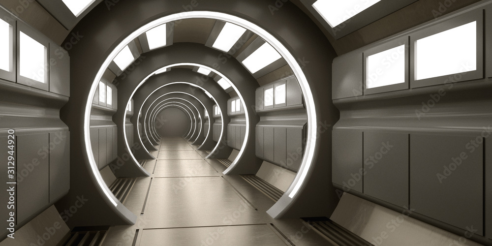 Fototapeta premium 3d render. Futuristic spaceship scifi corridor architecture