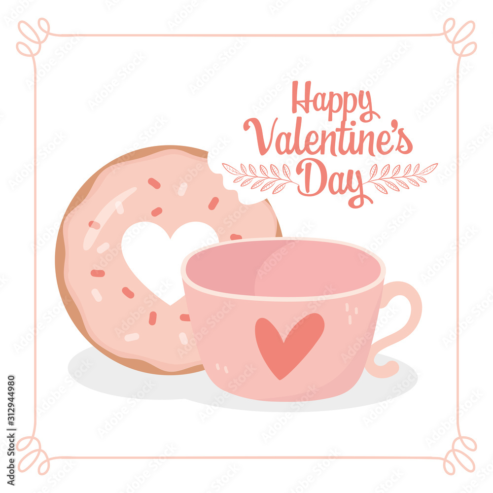 happy valentines day sweet bite donut and coffee cup card