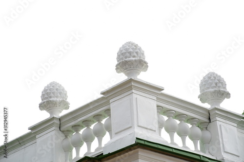 decorative elements on the roof of the building. old style photo.