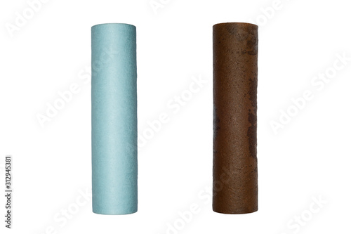 Water filter cartridge or replaceable element isolated on white.