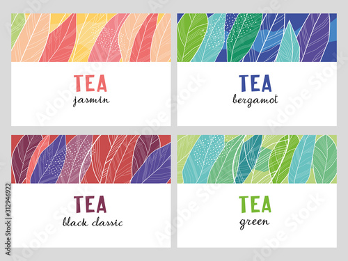 Set of designer tea packaging. Vector hand drawing full color