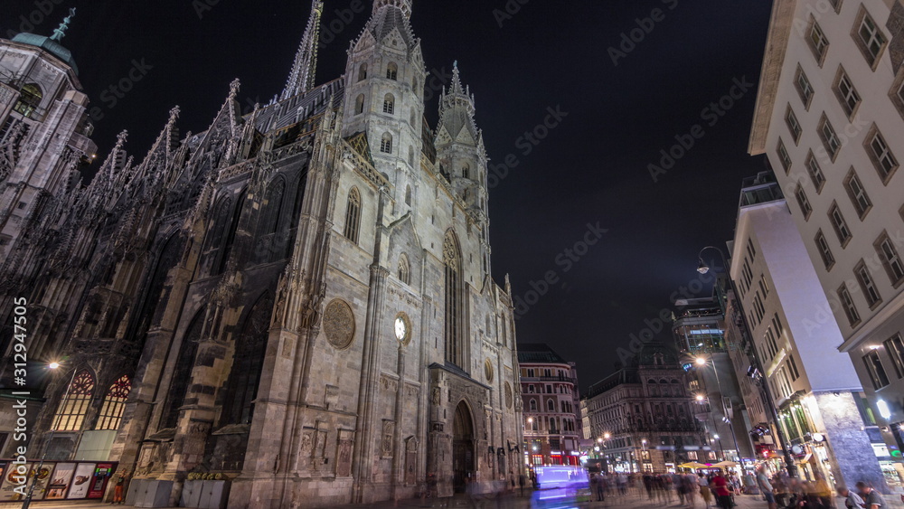 St. Stephen's Cathedral night timelapse hyperlapse, the mother church of Roman Catholic Archdiocese of Vienna, Austria St. Stephen's Cathedral night timelapse hyperlapse, the mother church of Roman Catholic Archdiocese of Vienna, Austria