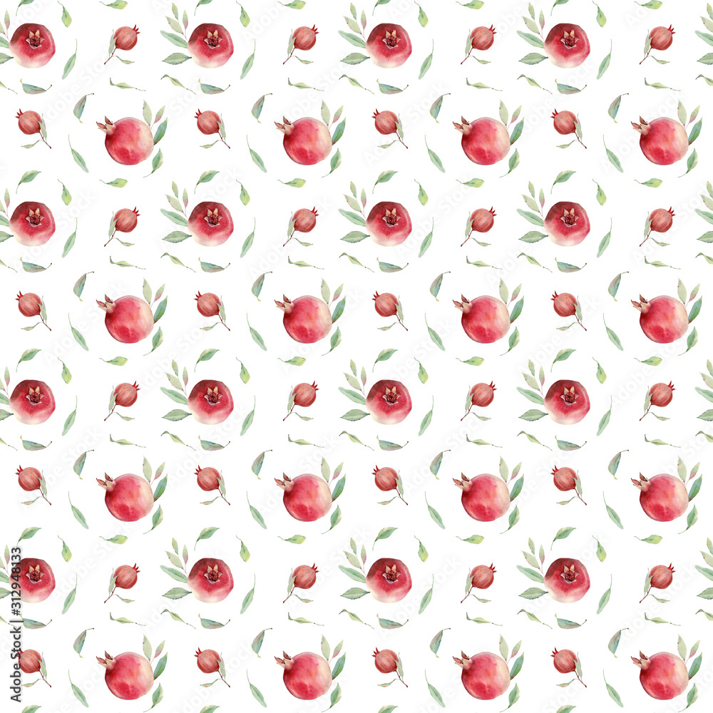 watercolor pomegranate seamless pattern.