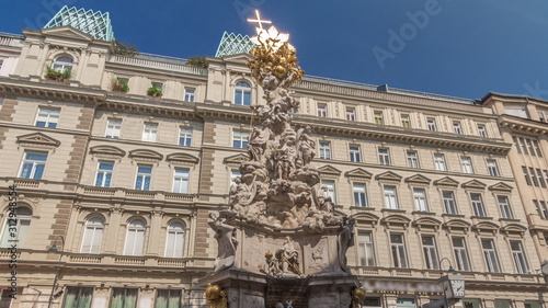 Photography Memorial Plague column and tourists on Graben street Vienna timelapse hyperlapse