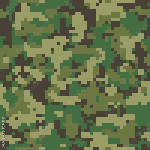 Digital pixel green camouflage seamless pattern for your design. Army background. Clothing military style. Vector texture