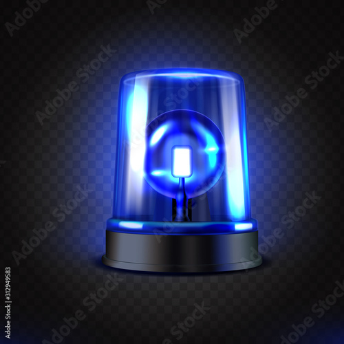 Realistic blue led flasher. Blue lights. Transparent beacon for emergency situations