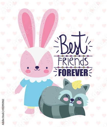 best friends forever cute rabbit and raccoon hearts background