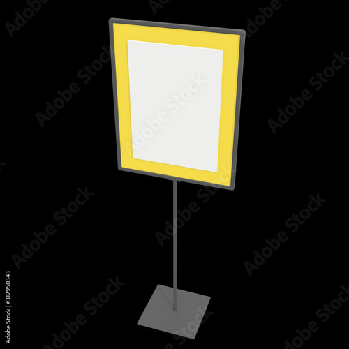 Blank nameplate stand. Trade show booth white and blank. 3d render on black background. High Resolution Template for your design.
