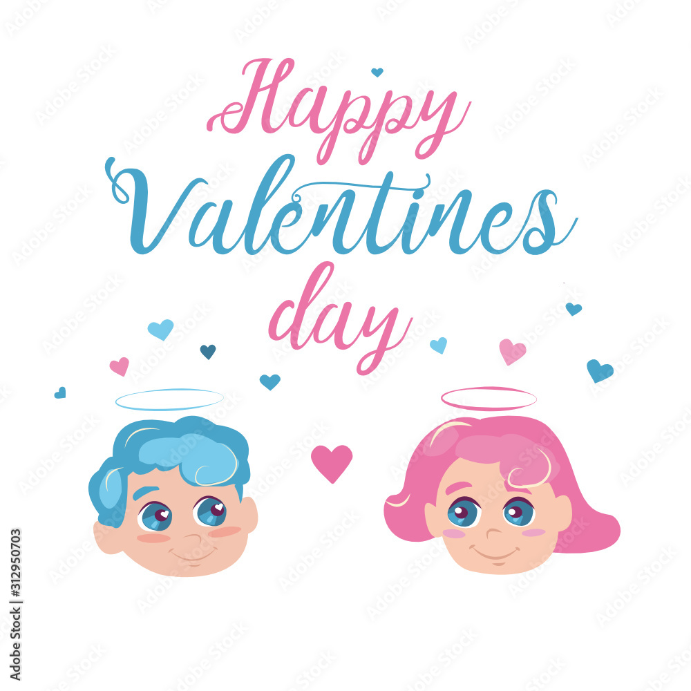 Obraz premium Funny little cupid with heart. Illustration of a Valentine's Day in a cartoon style. Amur baby angel. Cute funny cupid little god eros greece kids, romantic. Angel cupid love amur.