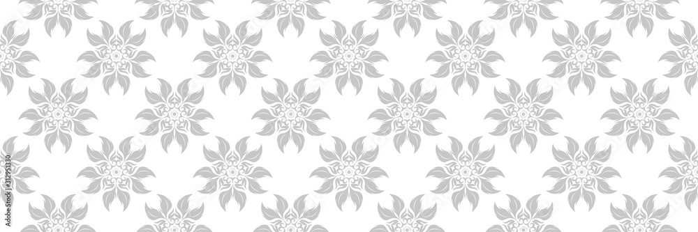 Obraz premium Floral seamless pattern. Gray design on white background