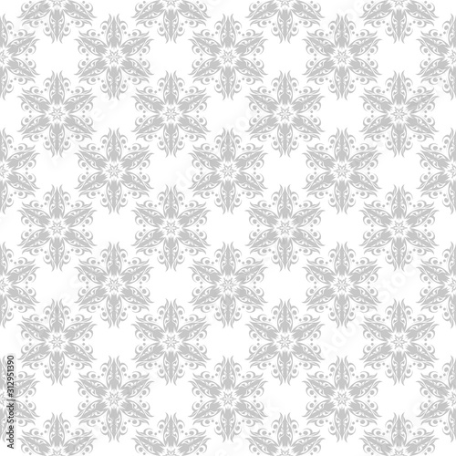 Floral seamless pattern. Gray and white background. Vector illustration