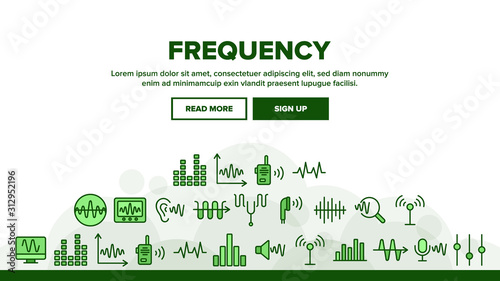 Frequency Pulse Wave Landing Web Page Header Banner Template Vector. Microphone And Ear, Radio And Dynamic With Frequency Cardiogram Illustration