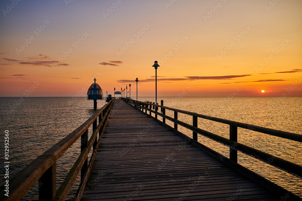 sunrise on island Usedom near pier of Zinneowitz