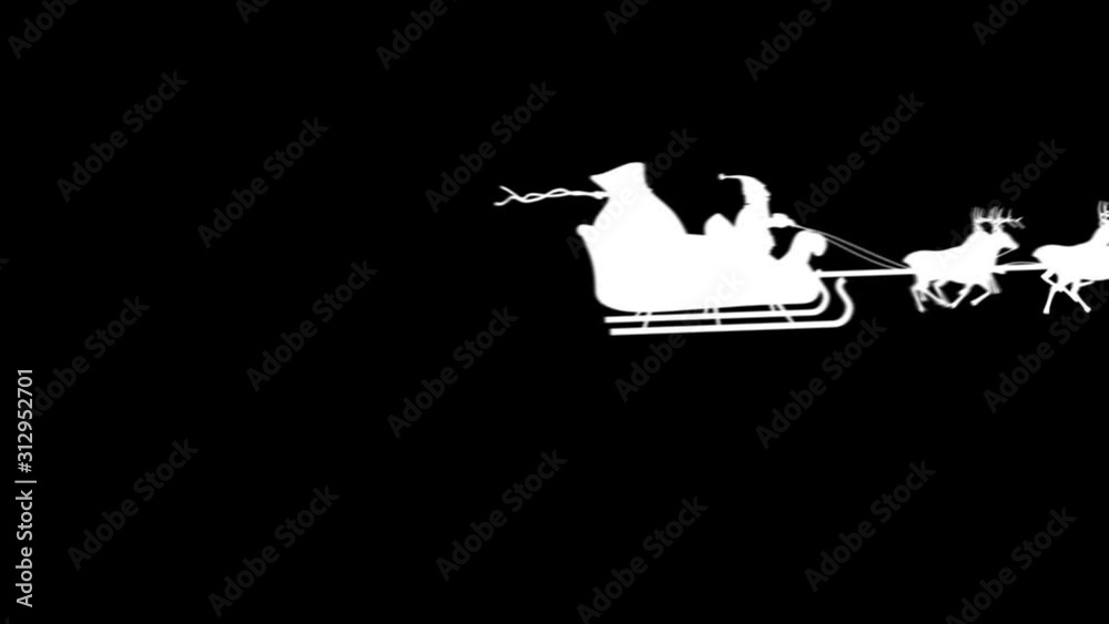 Santa silhouette flying. 3 videos in 1 file. Santa Claus and his reindeers flying in the sky. Alpha matte. More options in my portfolio. Santa silhouette flying. 3 videos in 1 file. Santa Claus and his reindeers flying in the sky. Alpha matte. More options in my portfolio.