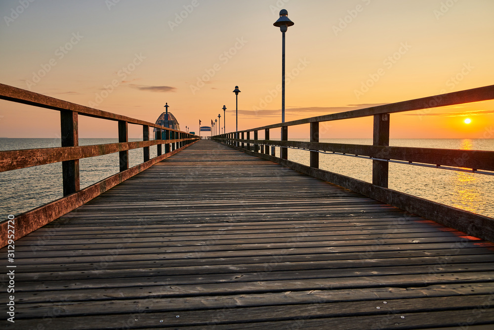 sunrise on island Usedom near pier of Zinneowitz
