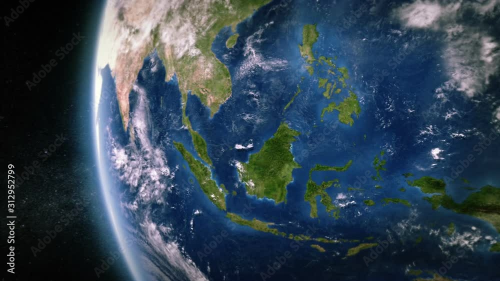 South-east Asia seen from space. 3 videos in 1 file. Highly detailed animation of the Earth seen from space. 