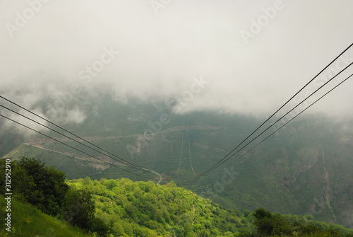 Wings of Tatev is cableway between Halidzor and Tatev monastery in Armenia. Reversible aerial tramway. View of mountains from Wings of Tatev aerial tramway, Syunik Province, Armenia. photo