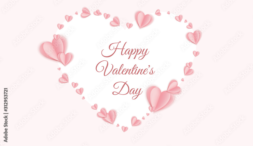 Valentine s day concept background. Pink paper hearts. Cute love sale banner or greeting card