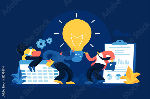 Businessmen brainstorming, searching solution. Business strategy. Vision statement, business mission, company mission, business planning concept. Vector isolated concept creative illustration