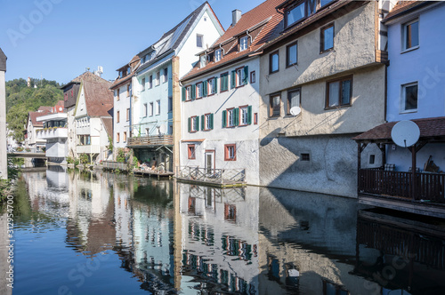 reflection of picturesque houses in Muhlcanal, Horb am Neckar, Germany