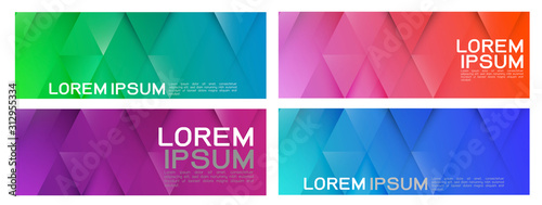 Set of colorful repeating triangles gradient geometric in contemporary style. Abstract geometric horizontal template and modern stylish texture. Vector illustration