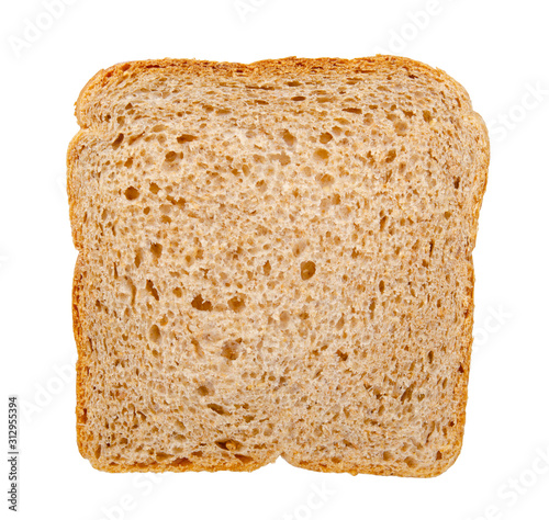 Fényképezés Whole wheat bread, healthy food. Isolated on white.