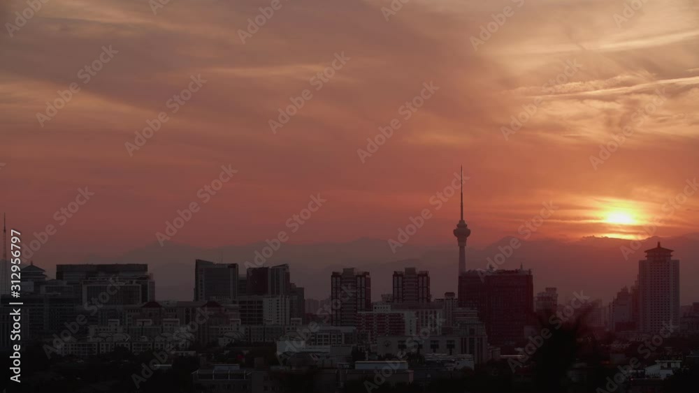 Panoramic view of impressive sunset, Central Radio & TV Tower, skyscrapers and buildings in Beijing Panoramic view of impressive sunset, Central Radio & TV Tower, skyscrapers and buildings in Beijing