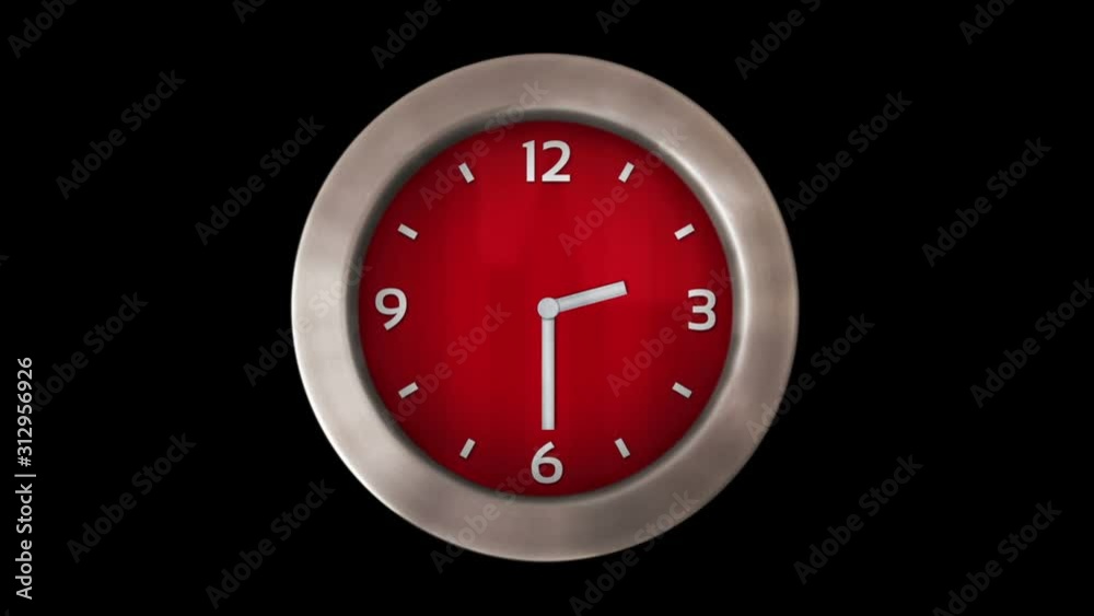 Modern wall clock. 12 hours time lapse, you can choose any hour or minute. Red. 1 frame per minute. Loopable. Alpha matte. Black background. More options in my portfolio. Modern wall clock. 12 hours time lapse, you can choose any hour or minute. Red. 1 frame per minute. Loopable. Alpha matte. Black background. More options in my portfolio.