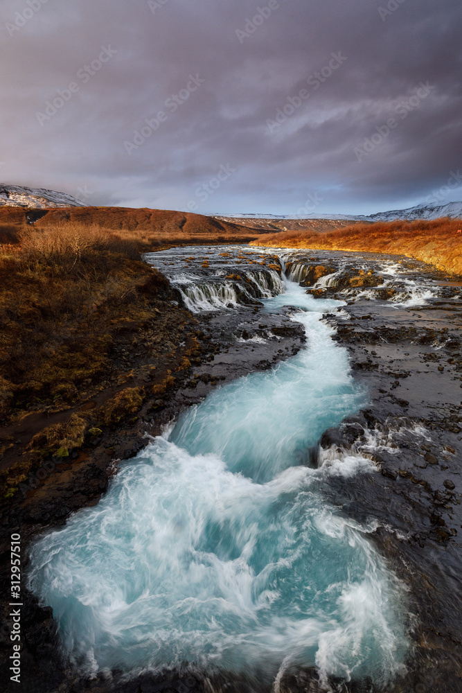 Bruarfoss, a great turquoise waterfall in Iceland