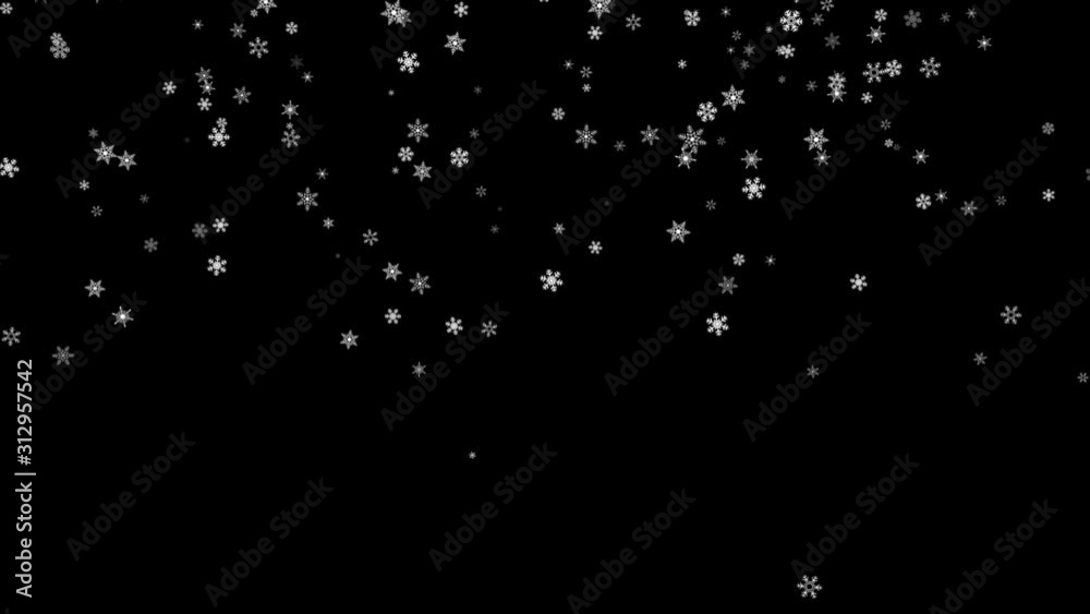 Snowflakes falling over black background. Loopable. Black and White. More options in my portfolio.         
