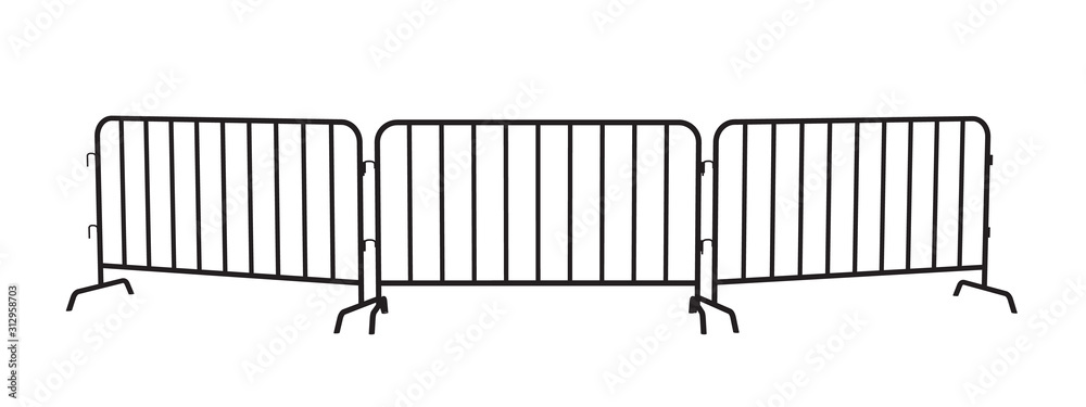 Urban portable steel barrier. Black silhouette of a barrier fence on a ...