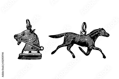 horse/equine vintage engraved charms for necklaces/bracelets, authentic early 1900s catalog items