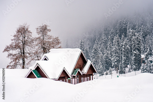 View of Gulmarg . One of the most famous moutain areas and ski resort in Kashmir , India photo