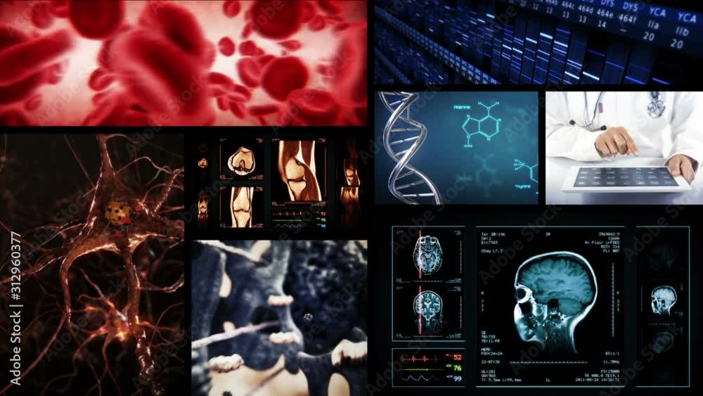 Video wall. Medical themed videos. Screens showing multiple medical clips. Alpha matte. More options in my portfolio.     