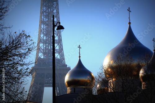 View of the Russian orthodox church Cathedrale de la Sainte Trinite near the Eiffel Tower in Paris, nicknamed Saint Vladimir, inaugurated in 2016 . photo