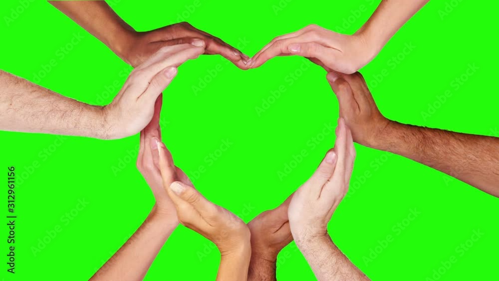 Hands forming a heart. Green Screen. Valentine's Day. Multiracial female and male hands making a heart.  Loopable from frame 111 to frame 338. 