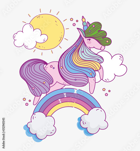 adorable unicorn on rainbow dream fantasy magic cartoon