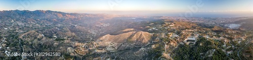 Panoramic Aerial view of landscape in Cyprus. mountains, terraces and olive trees