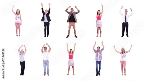 Wallpaper Mural Young and handsome people celebrating. Full lenght. Alpha matte. 10 people clapping and cheering.  Torontodigital.ca