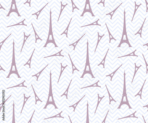 Seamless pattern with Eiffel Tower. Hand drawing decorative background. Vector pattern. Print for textile, cloth, wallpaper, scrapbooking