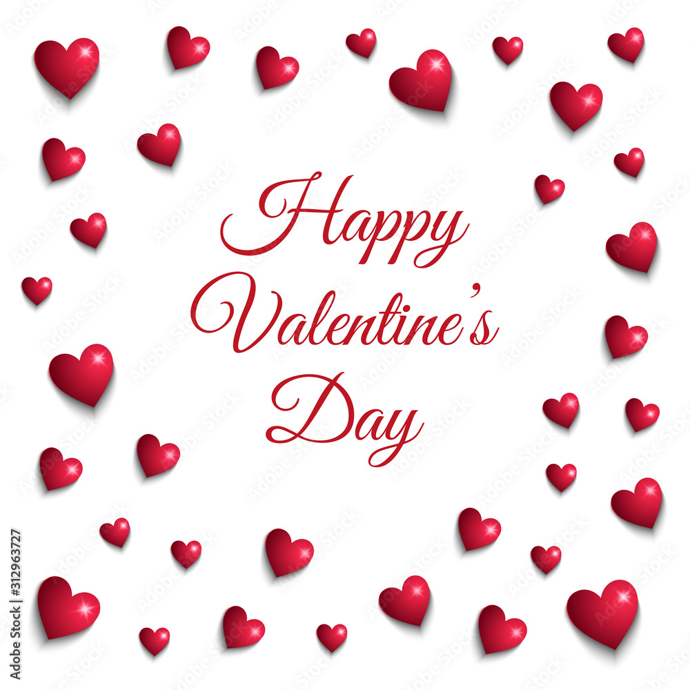 Valentine greeting card with glowing 3d hearts on white background and text. Valentine greeting card with glowing 3d hearts on white background and text.