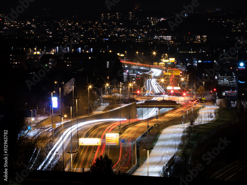 Photography traffic in the city at night