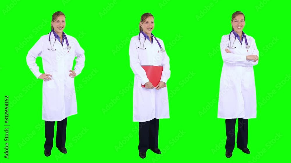 Young female doctor smiling. Chroma key. 3 in 1. Young and cheerful doctor looking at the camera. More options in my portfolio. Young female doctor smiling. Chroma key. 3 in 1. Young and cheerful doctor looking at the camera. More options in my portfolio.