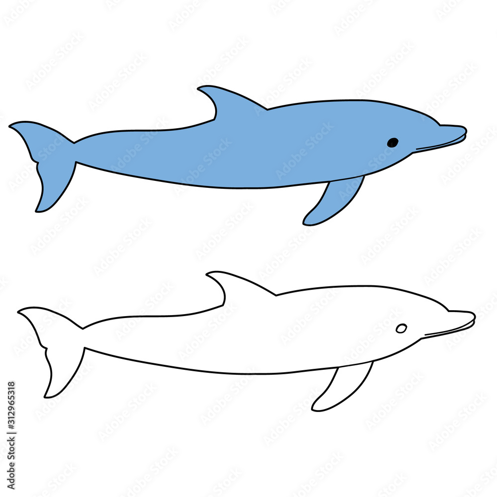 Obraz premium isolated, drawing dolphin, coloring book