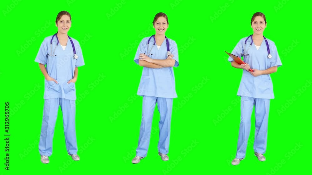 Young female surgeon spinning in green background. 3 in 1. More options in my portfolio. Young female surgeon spinning in green background. 3 in 1. More options in my portfolio.