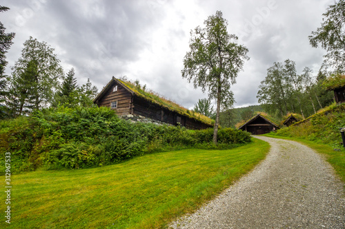 old wooden houses on an old farm in norway