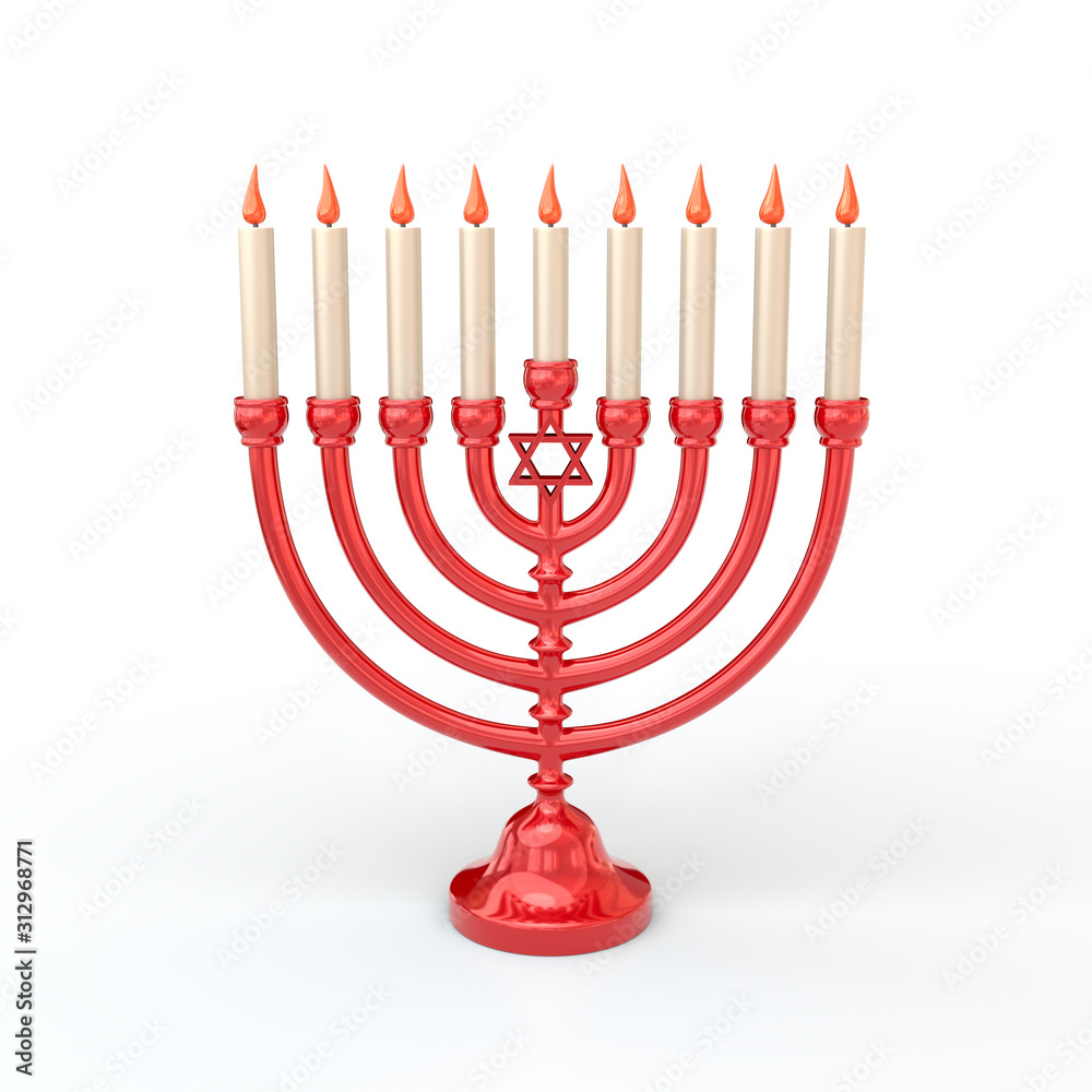 Red Hanukkah Menorah with candles 3d illustration Red Hanukkah Menorah with candles 3d illustration