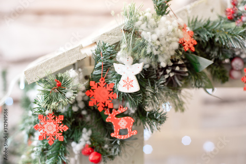Christmas decoration.Christmas decoration background, Christmas tree and holidays ornament